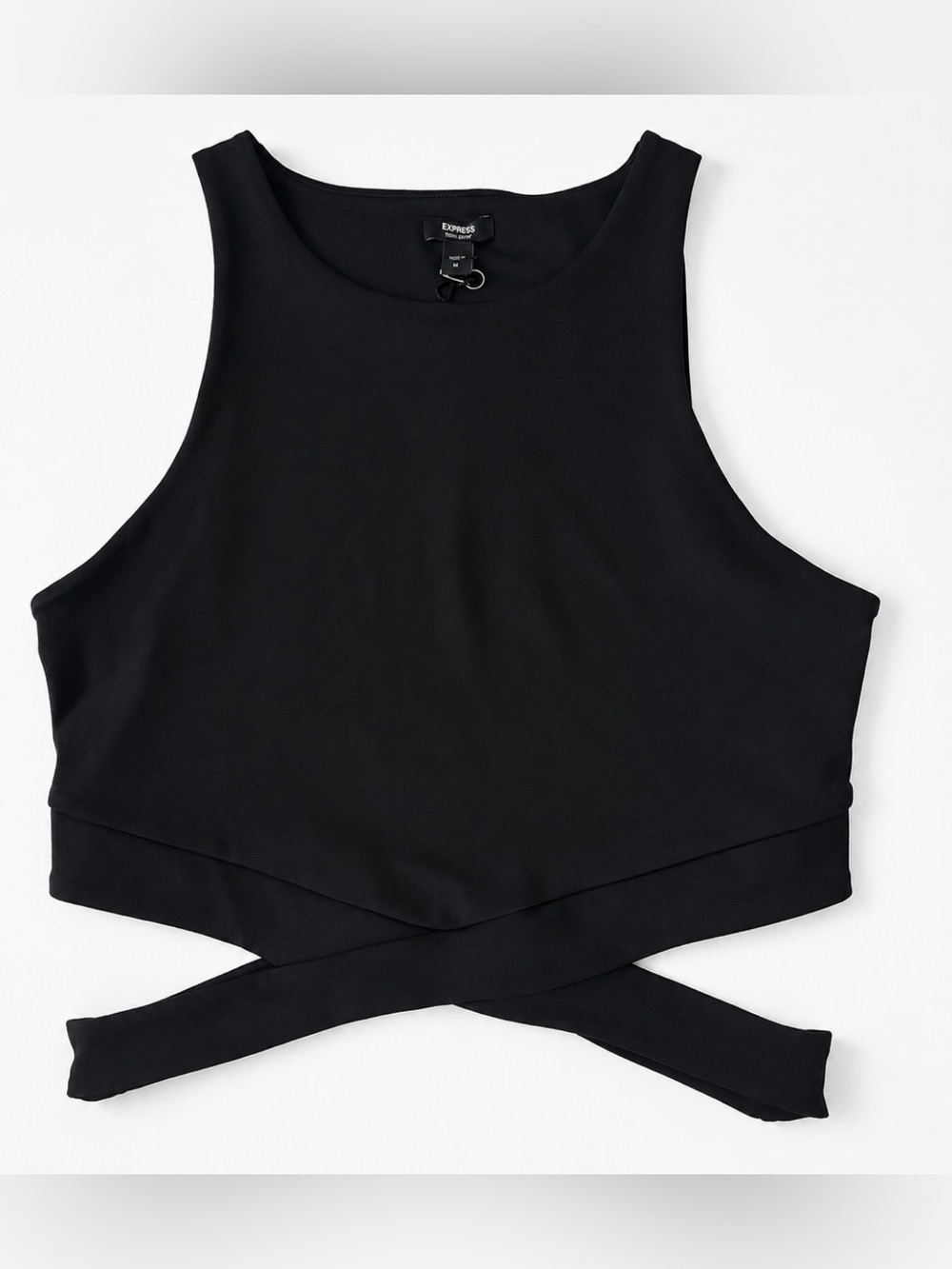 Express Black Cropped Tank with Crisscross Hem